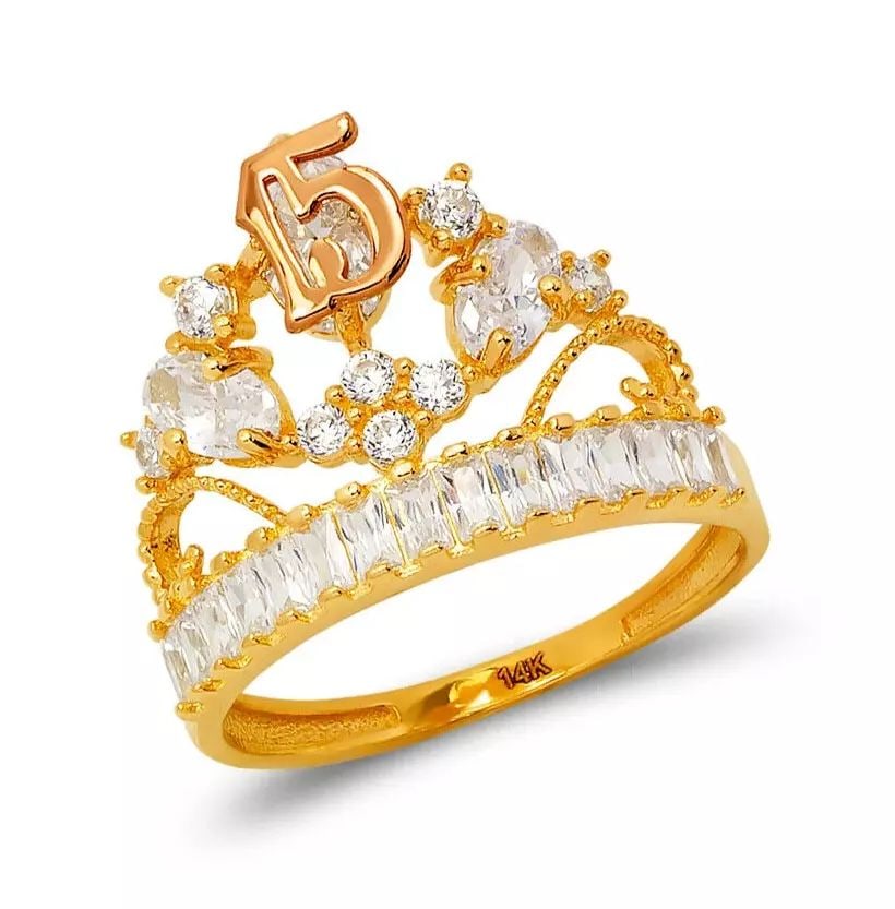 NEW 14K TWO TONE GOLD LADIES 15 ANOS TIARA CZ RING: NEW 14K TWO TONE GOLD LADIES 15 ANOS TIARA CZ RING 14K Two Tone Gold Approx. 15mm Center, 2.0mm Band High Polished/Cubic Zirconia Weight: 3.2 Grams