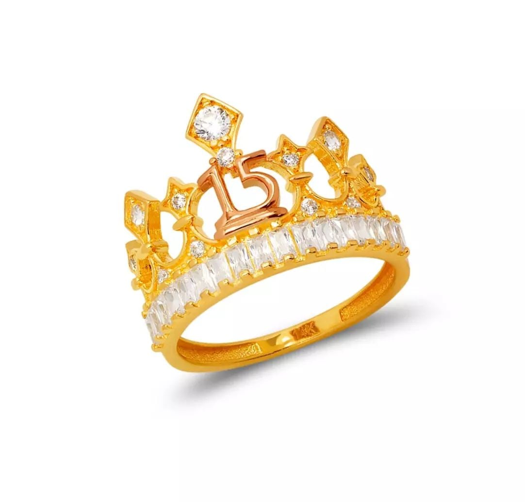 NEW 14K TWO TONE GOLD LADIES 15 ANOS TIARA CZ RING (1 of 2)