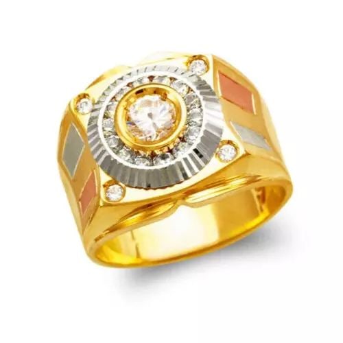 NEW 14K TRI COLOR GOLD MEN'S FANCY CZ RING (1 of 2)