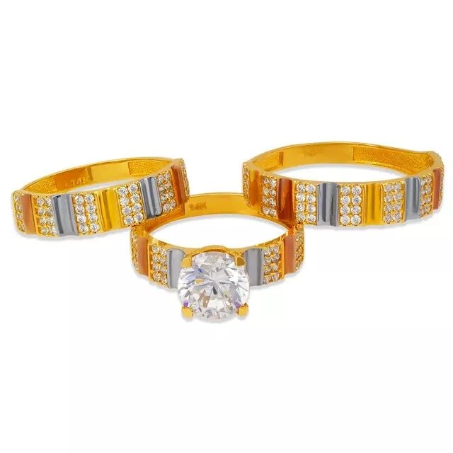 NEW 14K TRI COLOR GOLD CZ WEDDING TRIO RING SET (1 of 2)