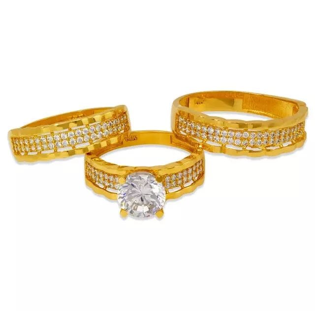 NEW 14K YELLOW GOLD CZ WEDDING TRIO RING SET (1 of 2)