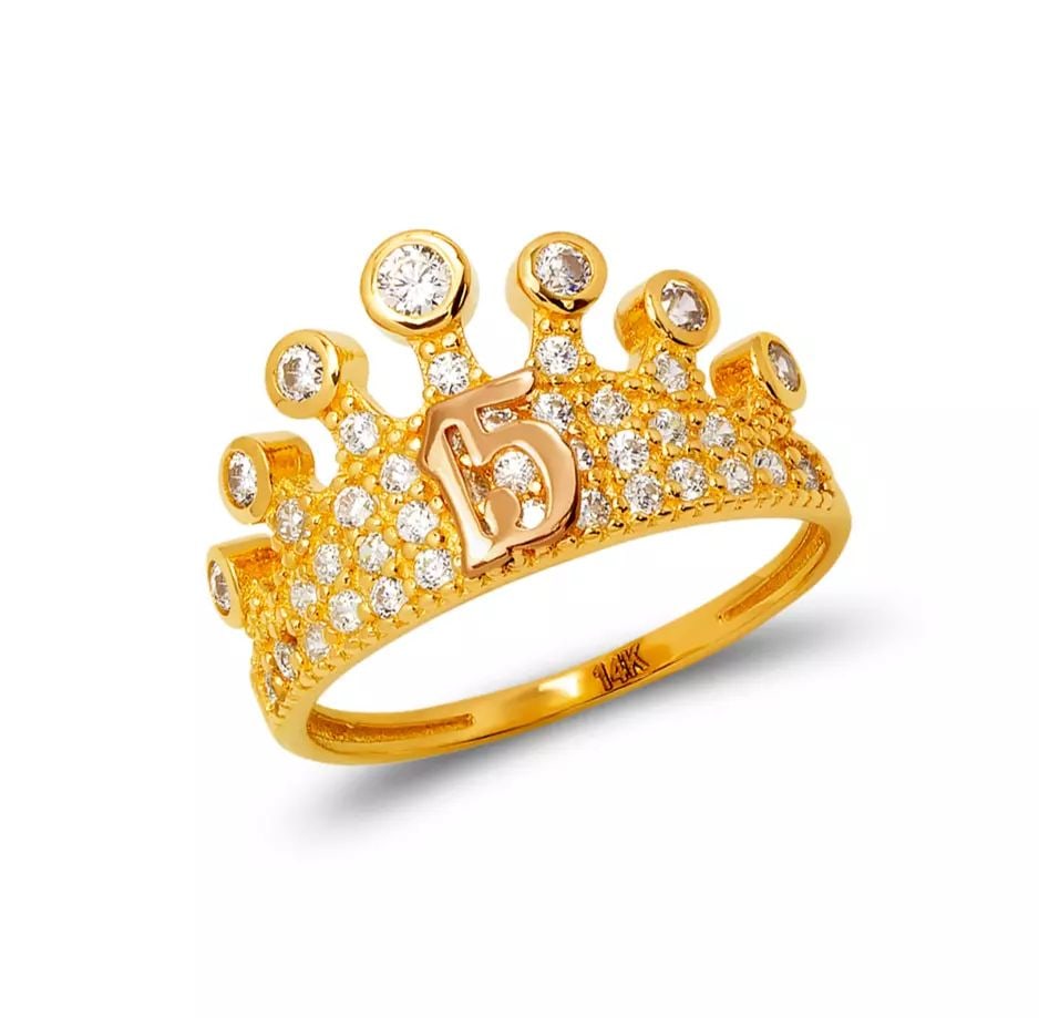 NEW 14K TWO TONE GOLD LADIES 15 ANOS TIARA CZ RING (1 of 2)