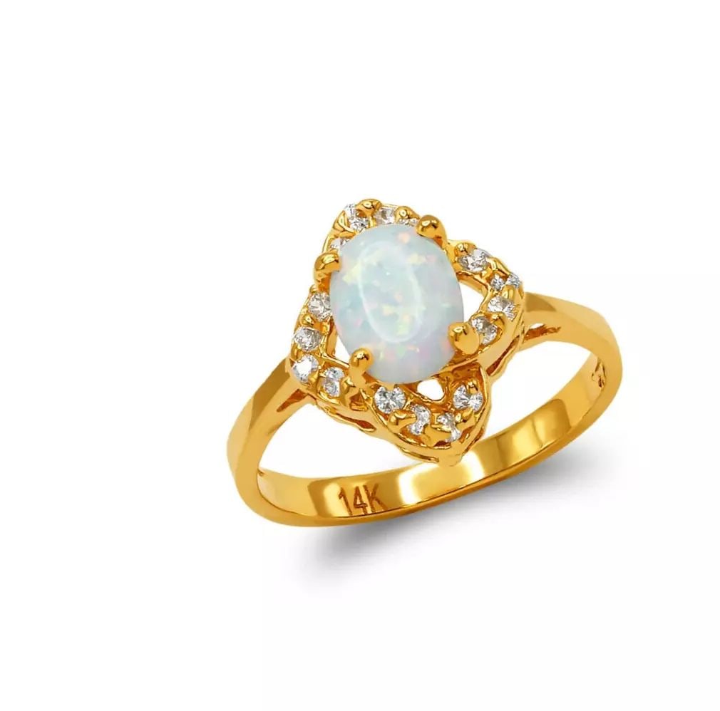 NEW 14K TWO TONE GOLD LADIES OPAL CZ RING (1 of 2)