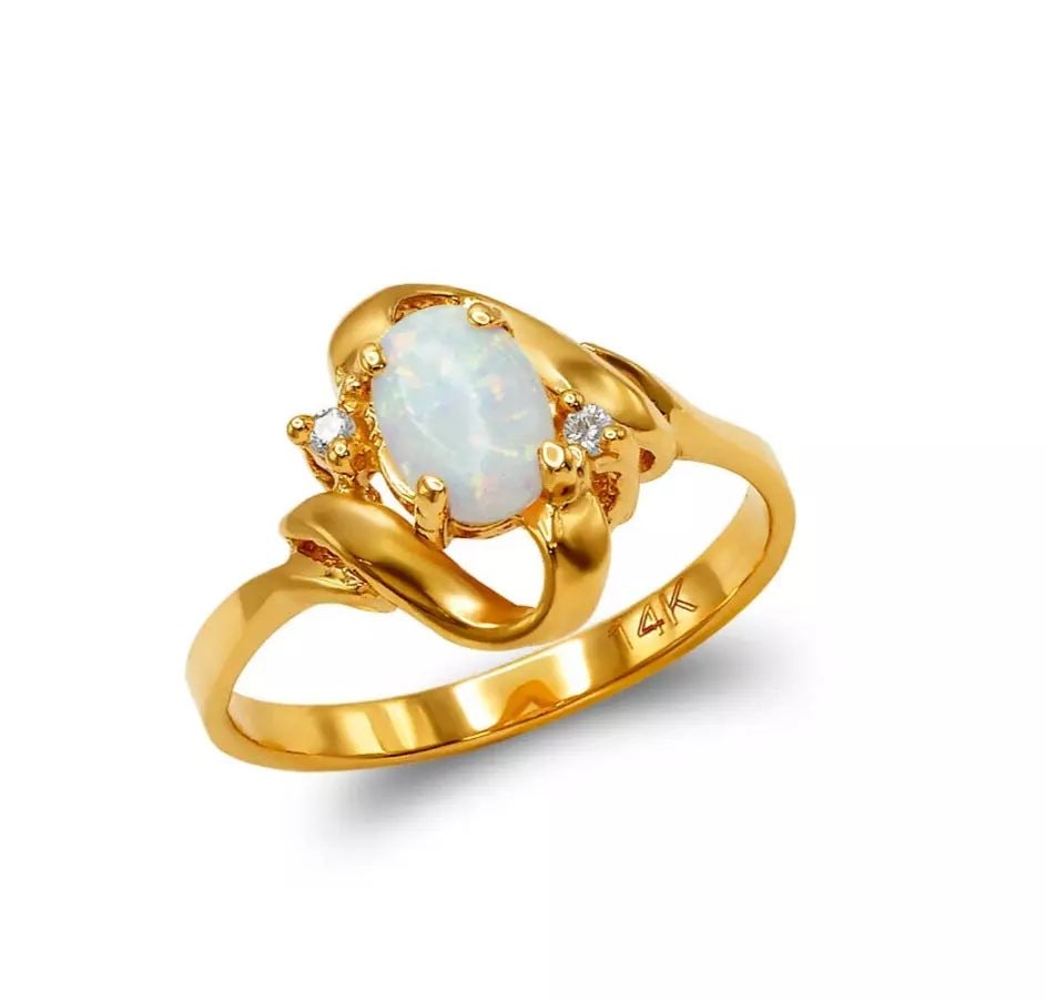 NEW 14K TWO TONE GOLD LADIES OPAL CZ RING (1 of 2)