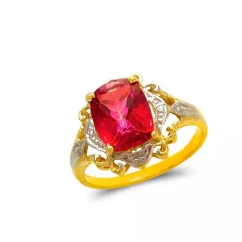 NEW 14K TWO TONE GOLD LADIES MYSTIC CZ RING: NEW 14K TWO TONE GOLD LADIES MYSTIC CZ RING 14K Two Tone Gold Size 7 Approx. 10mm Stone, 14mm Center High Polished/Diamond Cut/Cubic Zirconia Weight: 3.5 Grams