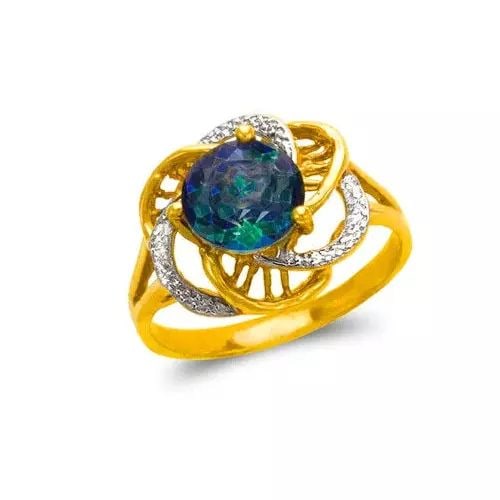 NEW 14K TWO TONE GOLD LADIES MYSTIC CZ RING: NEW 14K TWO TONE GOLD LADIES MYSTIC CZ RING 14K Two Tone Gold Size 7 Approx. 8mm Stone, 14mm Center High Polished/Diamond Cut/Cubic Zirconia Weight: 3.2 Grams