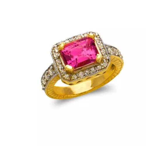 NEW 14K TWO TONE GOLD LADIES MYSTIC CZ RING: NEW 14K TWO TONE GOLD LADIES MYSTIC CZ RING 14K Two Tone Gold Size 7 Approx. 10mm Stone, 11mm Center High Polished/Diamond Cut/Cubic Zirconia Weight: 7.4 Grams