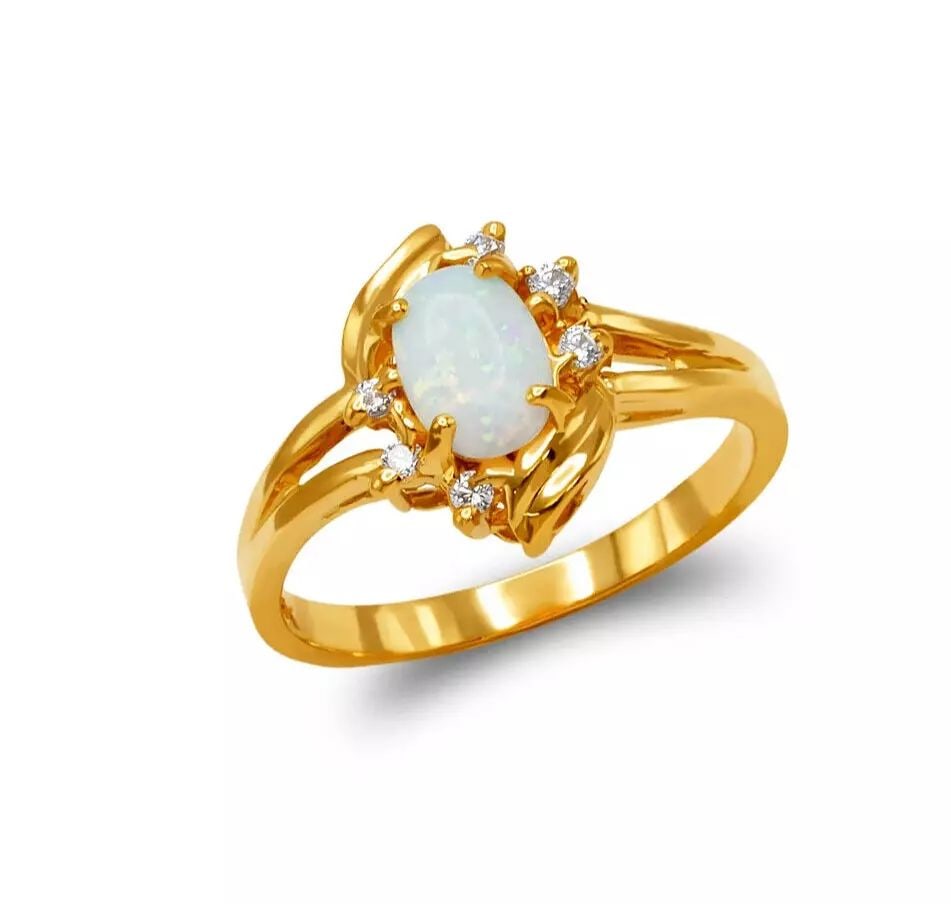 NEW 14K TWO TONE GOLD LADIES OPAL CZ RING: NEW 14K TWO TONE GOLD LADIES OPAL CZ RING 14K Two Tone Gold Size 7 Approx. 8mm,12mm Center High Polished/Cubic Zirconia Weight: 2.9 Grams