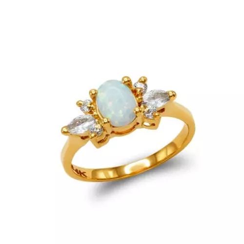 NEW 14K YELLOW GOLD LADIES OPAL CZ RING (1 of 2)