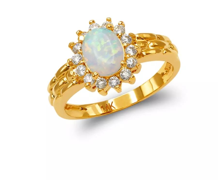 NEW 14K YELLOW GOLD LADIES OPAL CZ RING (1 of 2)