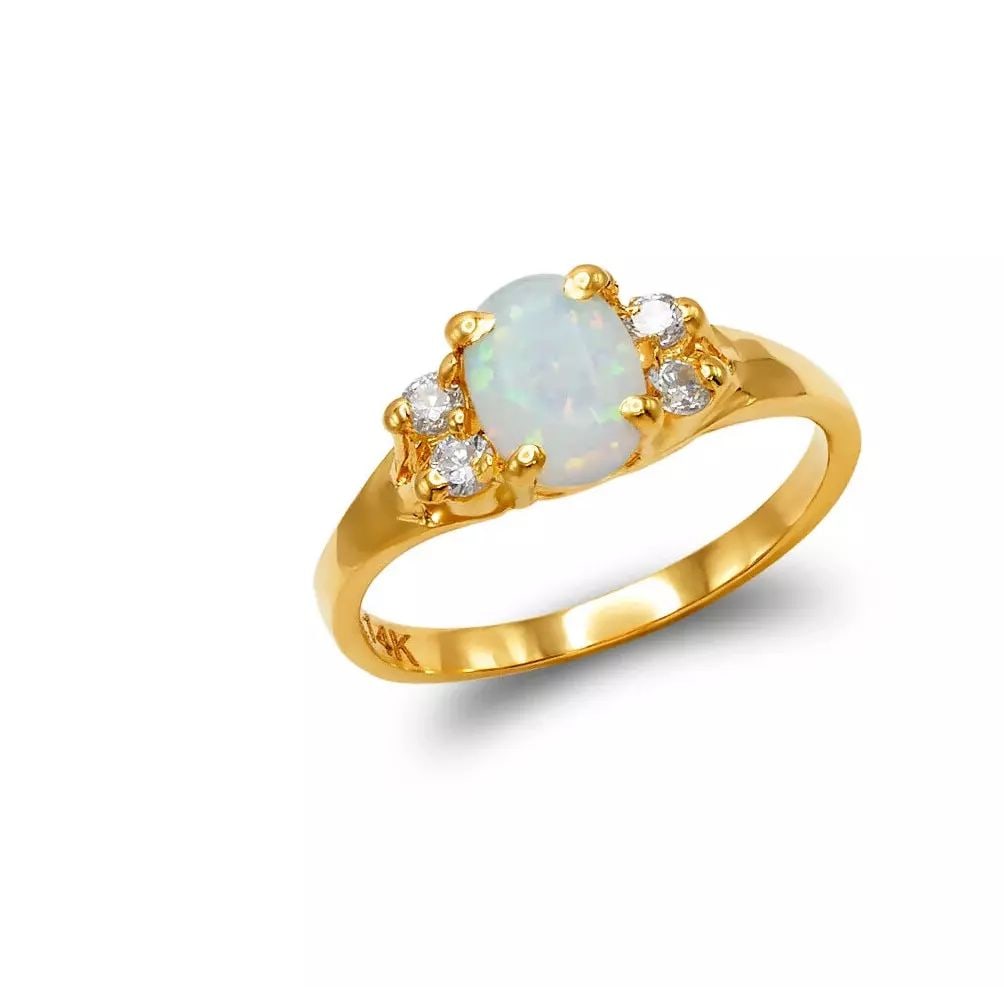 NEW 14K TWO TONE GOLD LADIES OPAL CZ RING (1 of 2)