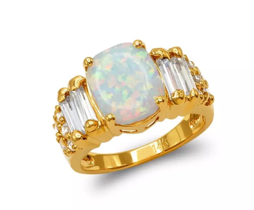 NEW 14K YELLOW GOLD LADIES OPAL CZ RING (1 of 2)