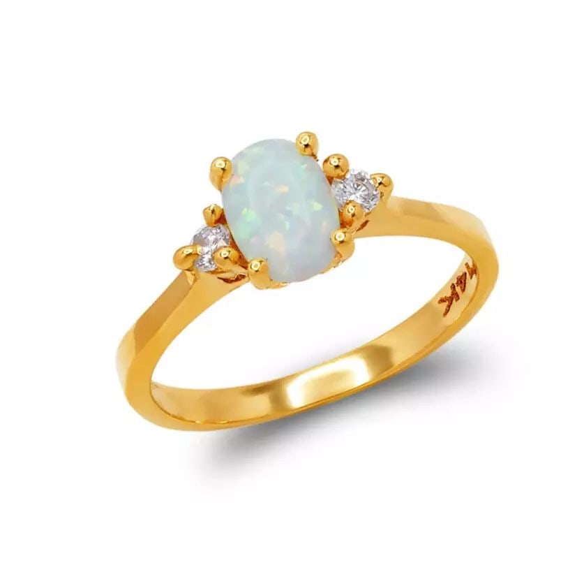NEW 14K YELLOW GOLD LADIES OPAL CZ RING (1 of 2)