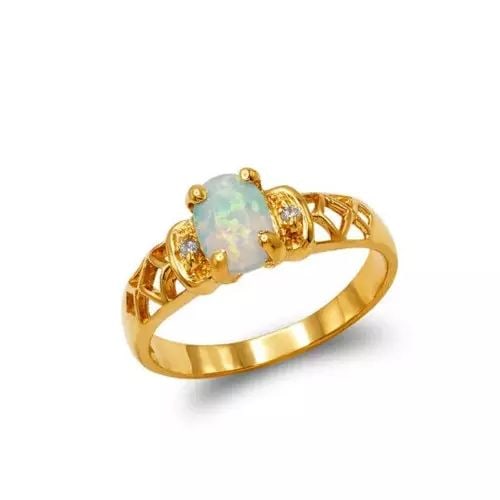 NEW 14K TWO TONE GOLD LADIES OPAL CZ RING (1 of 2)