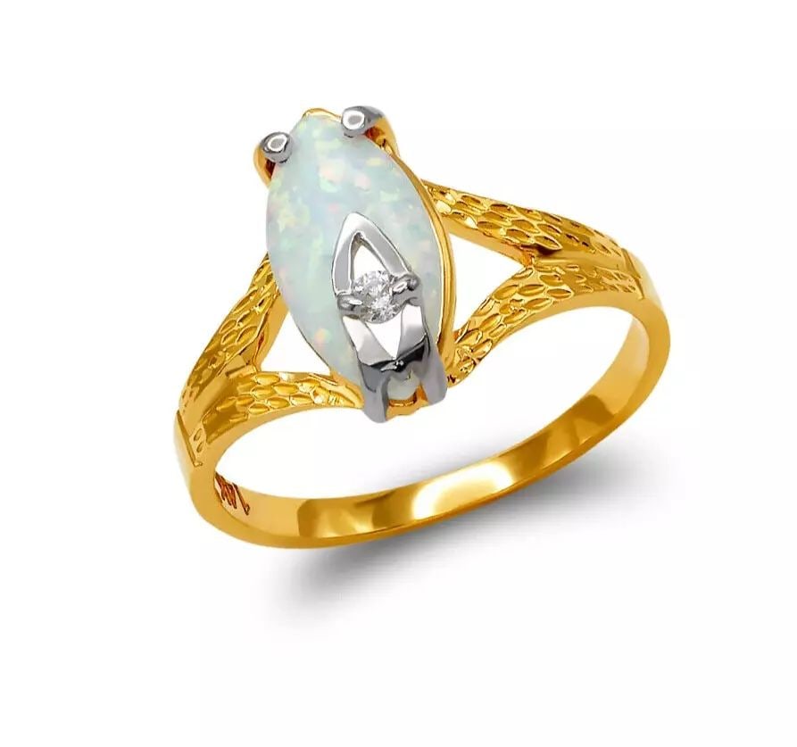 NEW 14K YELLOW GOLD LADIES OPAL CZ RING (1 of 2)