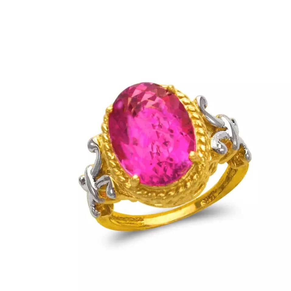 NEW 14K TWO TONE GOLD LADIES MYSTIC CZ RING: NEW 14K TWO TONE GOLD LADIES MYSTIC CZ RING 14K Two Tone Gold Size 7 Approx. 14mm Stone, 16mm Center High Polished/Diamond Cut/Cubic Zirconia Weight: 6.2 Grams