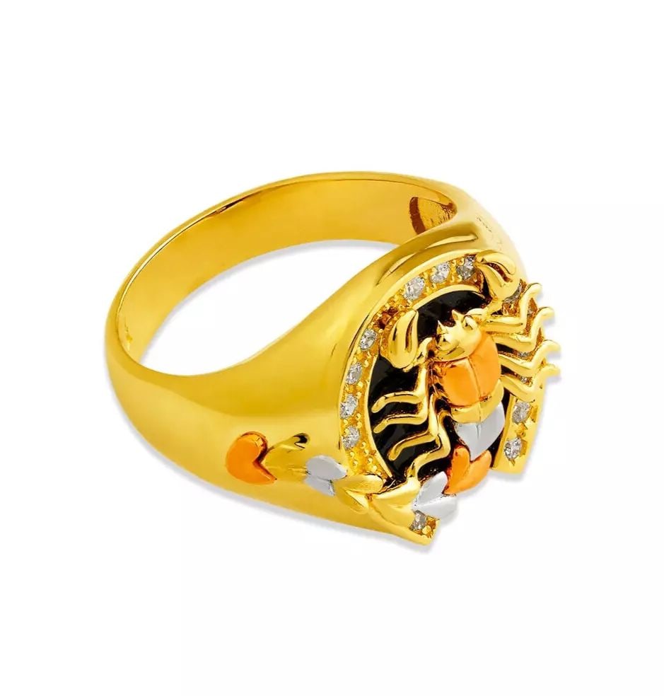 NEW 14K TRI COLOR GOLD MEN'S FANCY SCORPION AND EAGLE CZ RING: NEW 14K TRI COLOR GOLD MEN'S FANCY SCORPION AND EAGLE CZ RING 14K Tricolor Gold Size 10 Approx. 19mm High Polished/Cubic Zirconia Weight: 7.8 Grams