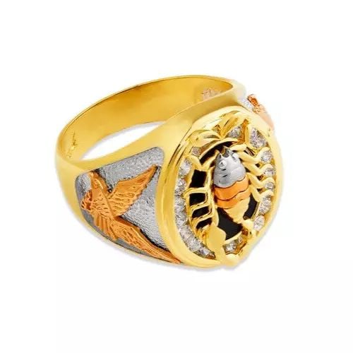 NEW 14K TRI COLOR GOLD MEN'S FANCY SCORPION AND EAGLE CZ RING (1 of 2)