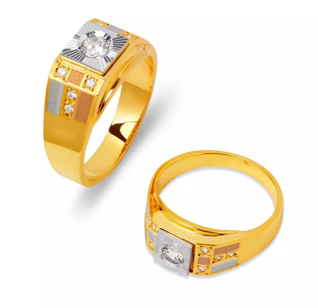 NEW 14K TRI COLOR GOLD MEN'S FANCY COUPLE CZ RING (1 of 2)