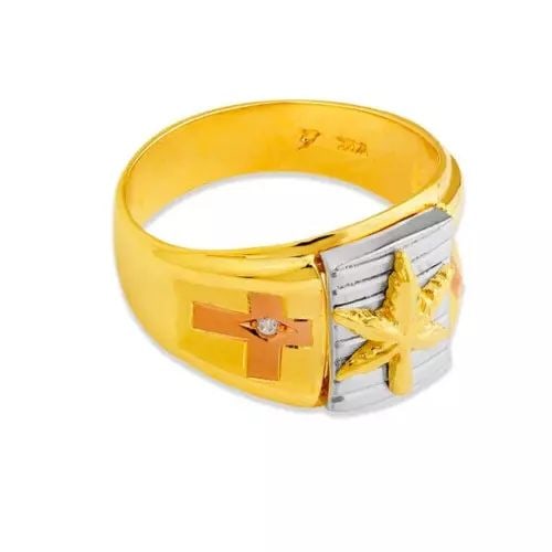 NEW 14K TRI COLOR GOLD MEN'S FANCY MARJUANA CZ RING: NEW 14K TRI COLOR GOLD MEN'S FANCY MARJUANA CZ RING 14K Tri Color Gold Size 10 Approx. 14mm High Polished/Cubic Zirconia Weight: 7.5 Grams