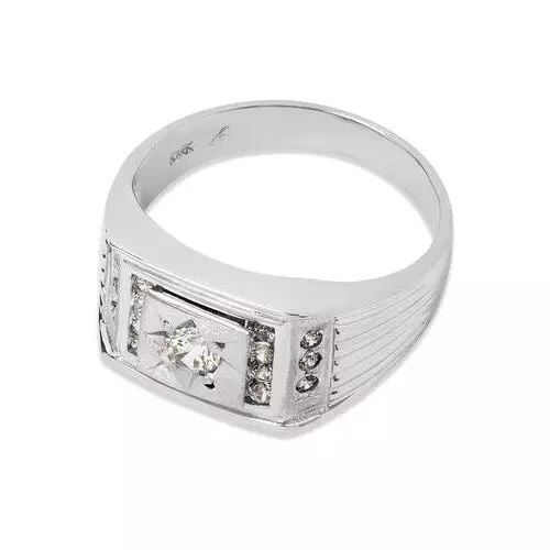 NEW 14K WHITE GOLD MEN'S FANCY CZ RING: NEW 14K WHITE GOLD MEN'S FANCY CZ RING 14K White Gold Size 10 Approx. 11mm High Polished/Cubic Zirconia Available in Two Tone Gold Weight: 7.3 Grams