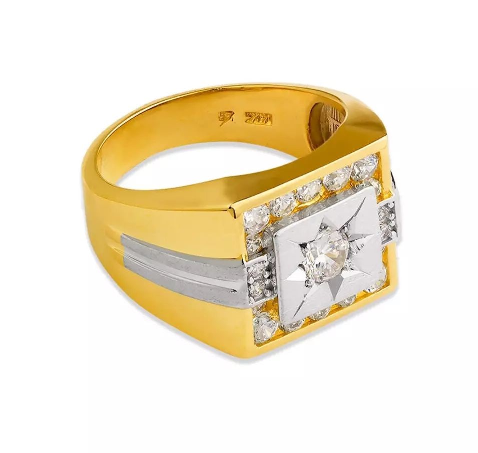 NEW 14K TWO TONE GOLD MEN'S FANCY CZ RING (1 of 2)