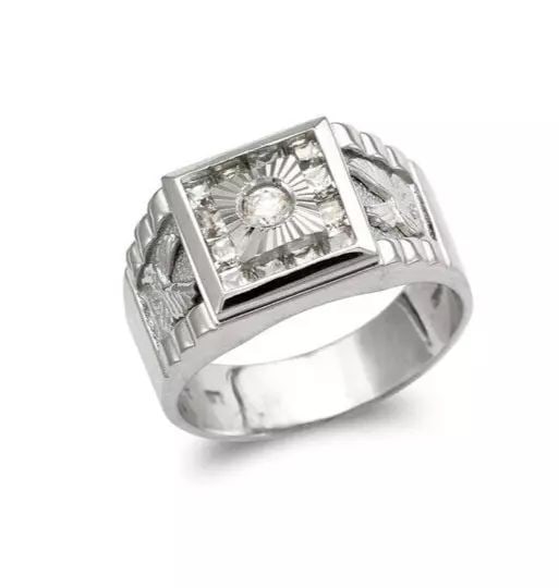 NEW 14K WHITE GOLD MEN'S FANCY EAGLE CZ RING (1 of 2)