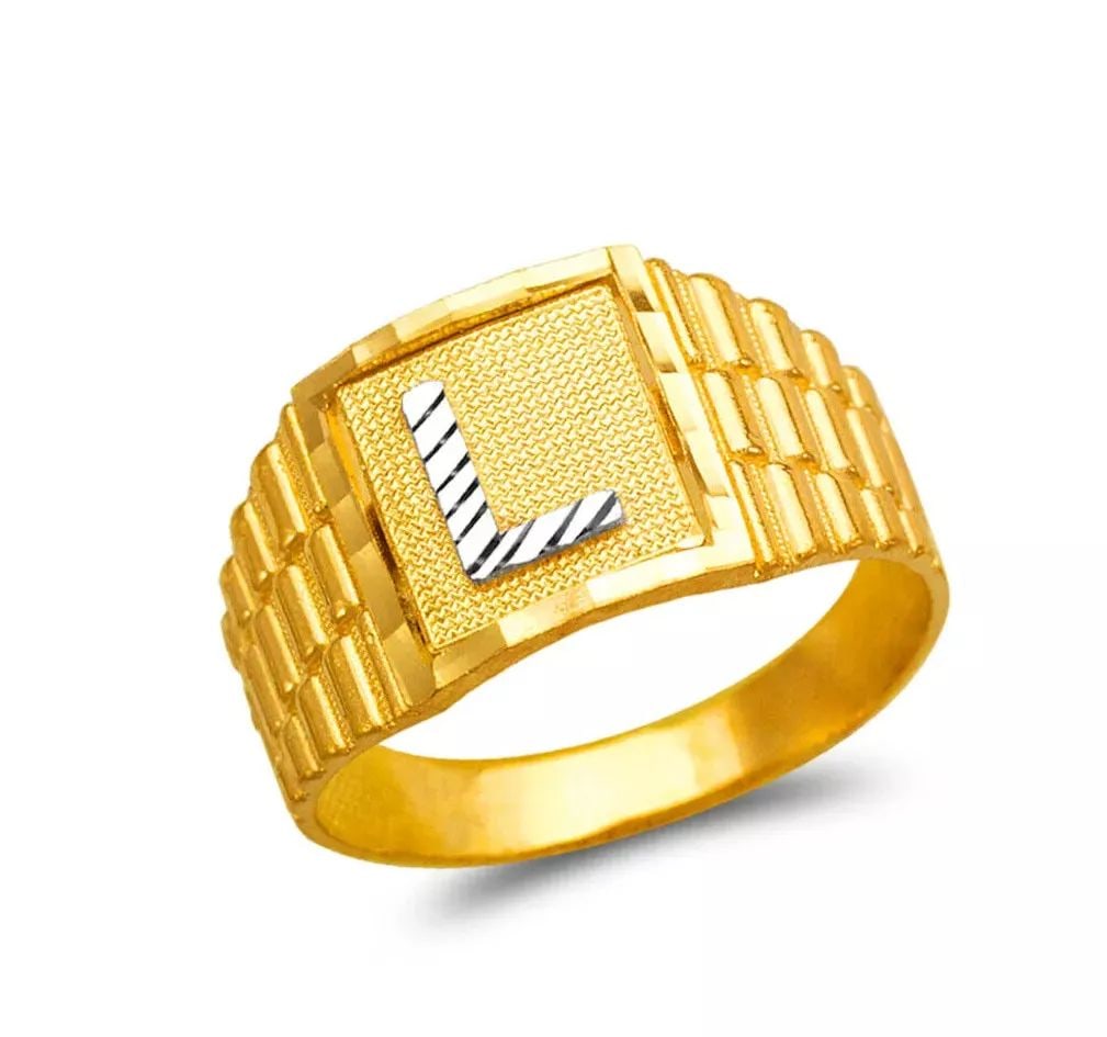 NEW 14K TWO TONE GOLD MENS INITIAL RING (1 of 2)