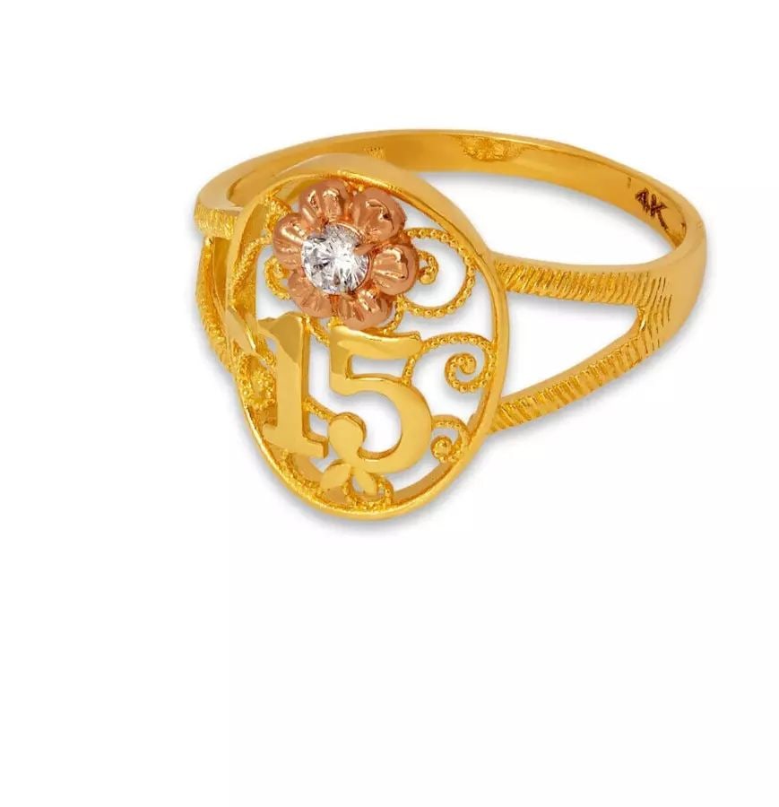 NEW 14K TWO TONE GOLDLADIES FILIGREE 15 ANOS RING: NEW 14K TWO TONE GOLDLADIES FILIGREE 15 ANOS RING 14K Two Tone Gold Size 7 Approx. 15mm Center High Polished/Diamond Cut Cubic Zirconia Weight: 2.4 Grams