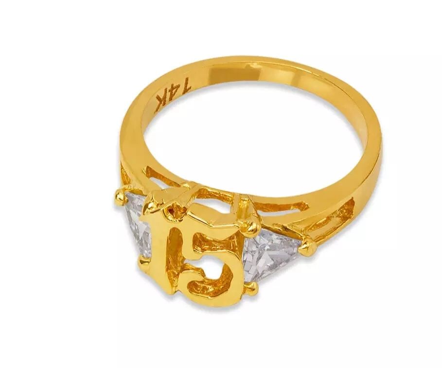 NEW 14K YELLOW GOLD LADIES 15 ANOS RING: NEW 14K YELLOW GOLD LADIES 15 ANOS RING 14K Yellow Gold Size 7 Approx. 9mm Center High Polished/Cubic Zirconia Weight: 3.4 Grams
