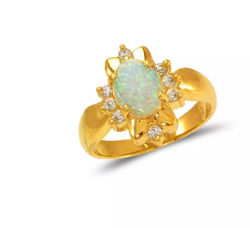 NEW 14K YELLOW GOLD LADIES OPAL CZ RING (1 of 2)