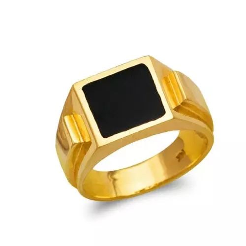 NEW 14K YELLOW GOLD MEN'S FULL CUT ONYX RING: NEW 14K YELLOW GOLD MEN'S FULL CUT ONYX RING 14K Yellow Gold Size 10 Approx. 11 mm High Polished/Diamond Cut Weight: 8.4 Grams