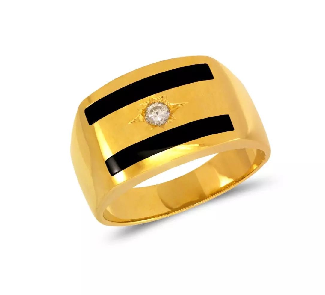 NEW 14K YELLOW GOLD MEN'S FULL CUT ONYX CZ RING (1 of 2)
