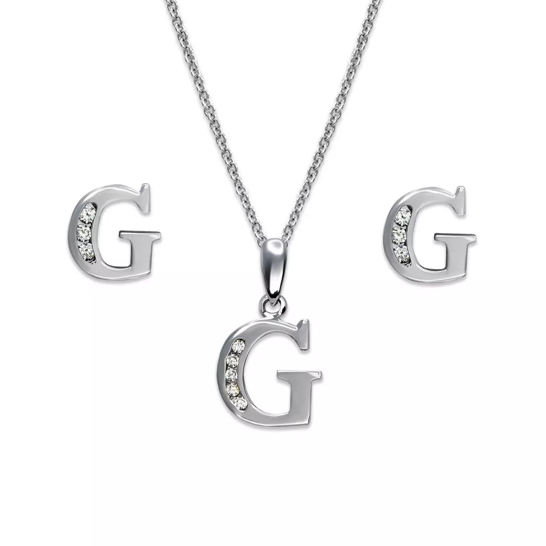NEW 14K WHITE GOLD INITIAL " G " COLLECTION SET EARRINGS PENDANT (1 of 2)