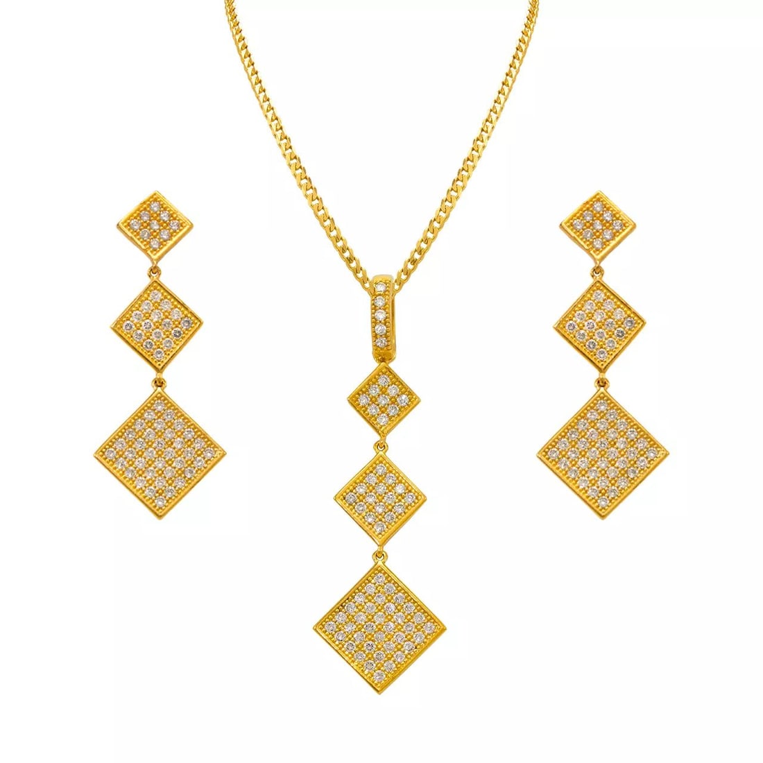 NEW 14K YELLOW GOLD FANCY DIAMON DROP CZ SET EARRINGS PENDANT (1 of 2)