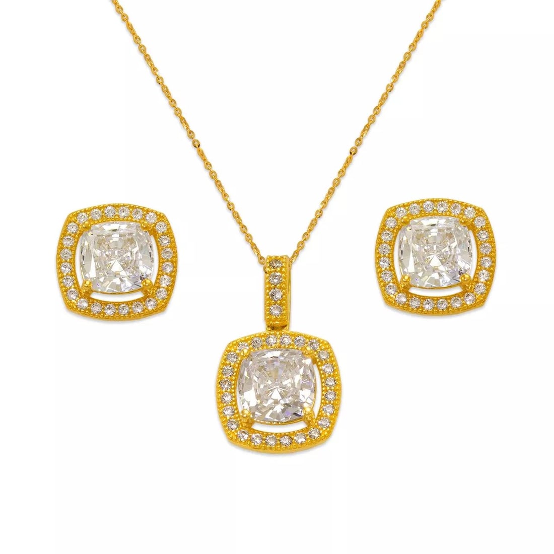 NEW 14K YELLOW GOLD FANCY COLLECTION CZ SET EARRINGS PENDANT (1 of 2)