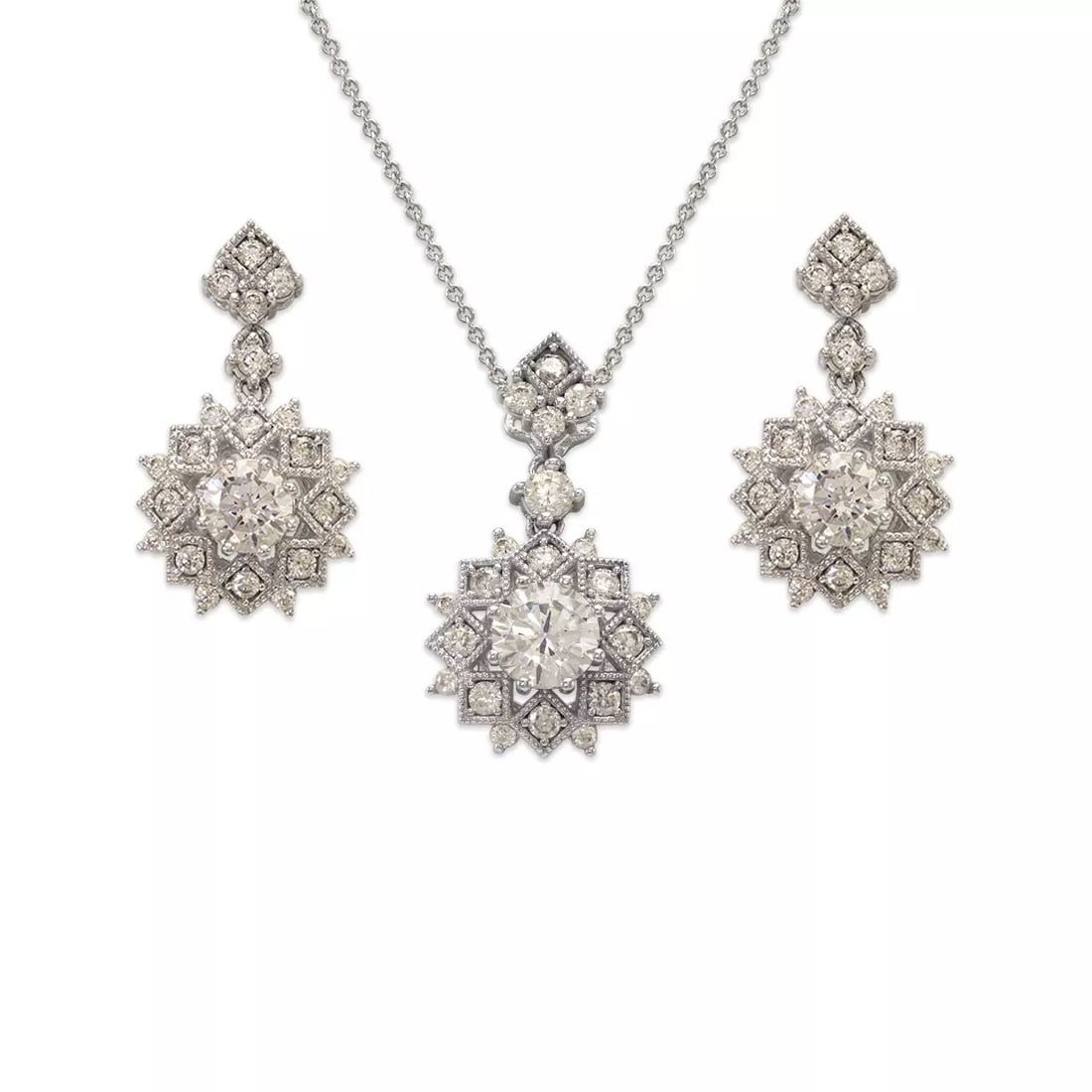 NEW 14K WHITE GOLD FANCY COLLECTION SET EARRINGS PENDANT (1 of 2)