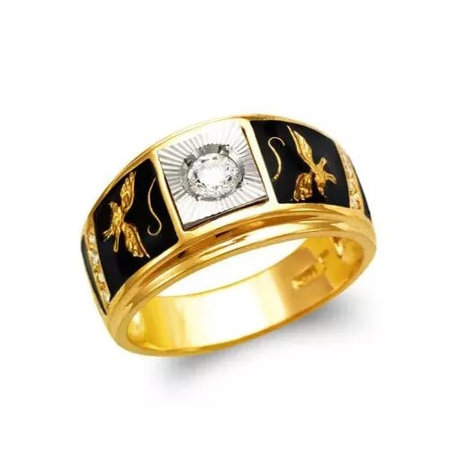 NEW 14K TWO TONE GOLD MEN'S FANCY ENAMEL EAGLE CZ RING (1 of 2)