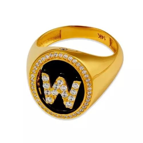 NEW 14K YELLOW GOLD MEN'S INITIAL W RING (1 of 2)