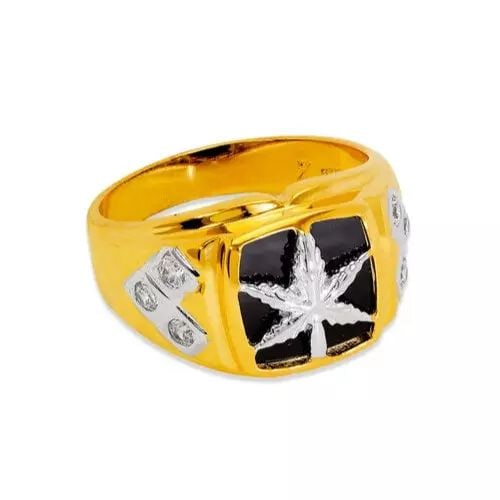NEW 14K TWO TONE GOLD MEN'S FANCY MARIJUANA CZ RING: NEW 14K TWO TONE GOLD MEN'S FANCY MARIJUANA CZ RING 14K Two Tone Gold Approx. 15mm High Polished/Cubic Zirconia Weight: 7.8 Grams