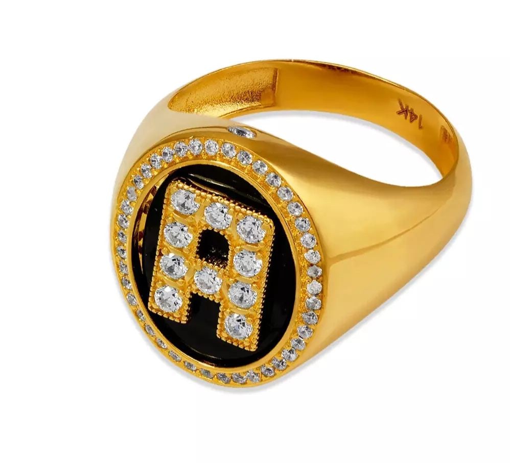 NEW 14K YELLOW GOLD MEN'S INITIAL A RING (1 of 2)