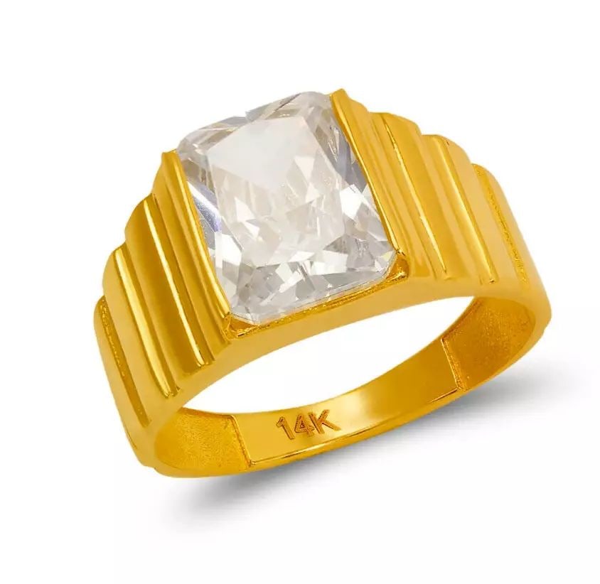 NEW 14K YELLOW GOLD MEN'S CZ RING: NEW 14K YELLOW GOLD MEN'S CZ RING 14K Yellow Gold Approx. 11mm Center High Polished/Cubic Zirconia Weight: 5.2 Grams