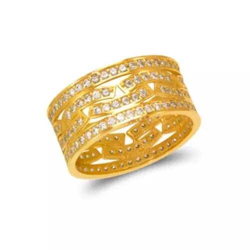 NEW 14K YELLOW GOLD LADIES FANCY CZ RING: NEW 14K YELLOW GOLD LADIES FANCY CZ RING 14K Yellow Gold Approx. 9mm Band High Polished/Cubic Zirconia Available in Rose and White Gold Weight: 3.6 Grams