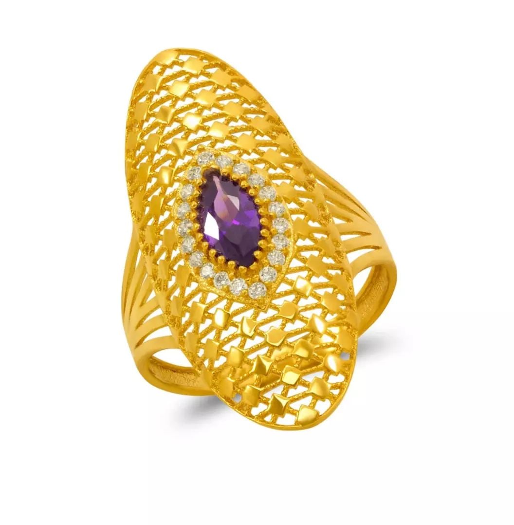 NEW 14K YELLOW GOLD HIGH POLISHED CZ FILIGREE RING: NEW 14K YELLOW GOLD HIGH POLISHED CZ FILIGREE RING 14K Yellow Gold Approx. 13.5x32mm Center, 2.5mm Band High Polished/Cubic Zirconia Weight: 3.3 Grams