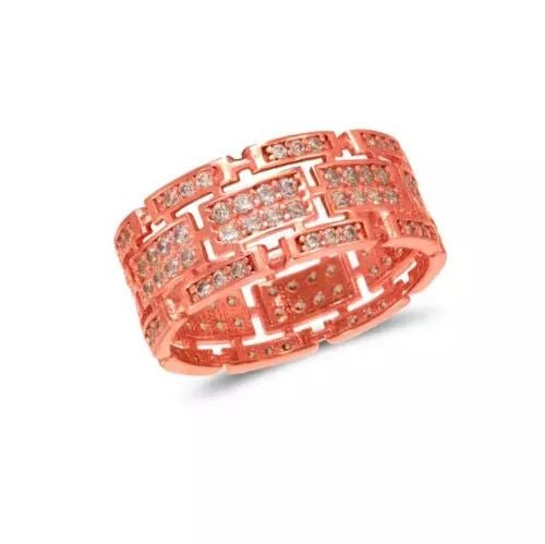 NEW 14K ROSE GOLD LADIES FANCY CZ RING: NEW 14K ROSE GOLD LADIES FANCY CZ RING 14K Rose Gold Approx. 8mm Band High Polished/Cubic Zirconia Available in Yellow and White Gold Weight: 3.2 Grams