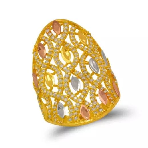 NEW 14K TRI COLOR GOLD MOSAIC CZ RING: NEW 14K TRI COLOR GOLD MOSAIC CZ RING 14K Tricolor Gold Approx. 20.5x35mm Center, 3mm Band High Polished/Diamond Cut/Cubic Zirconia Weight: 5.3 Grams