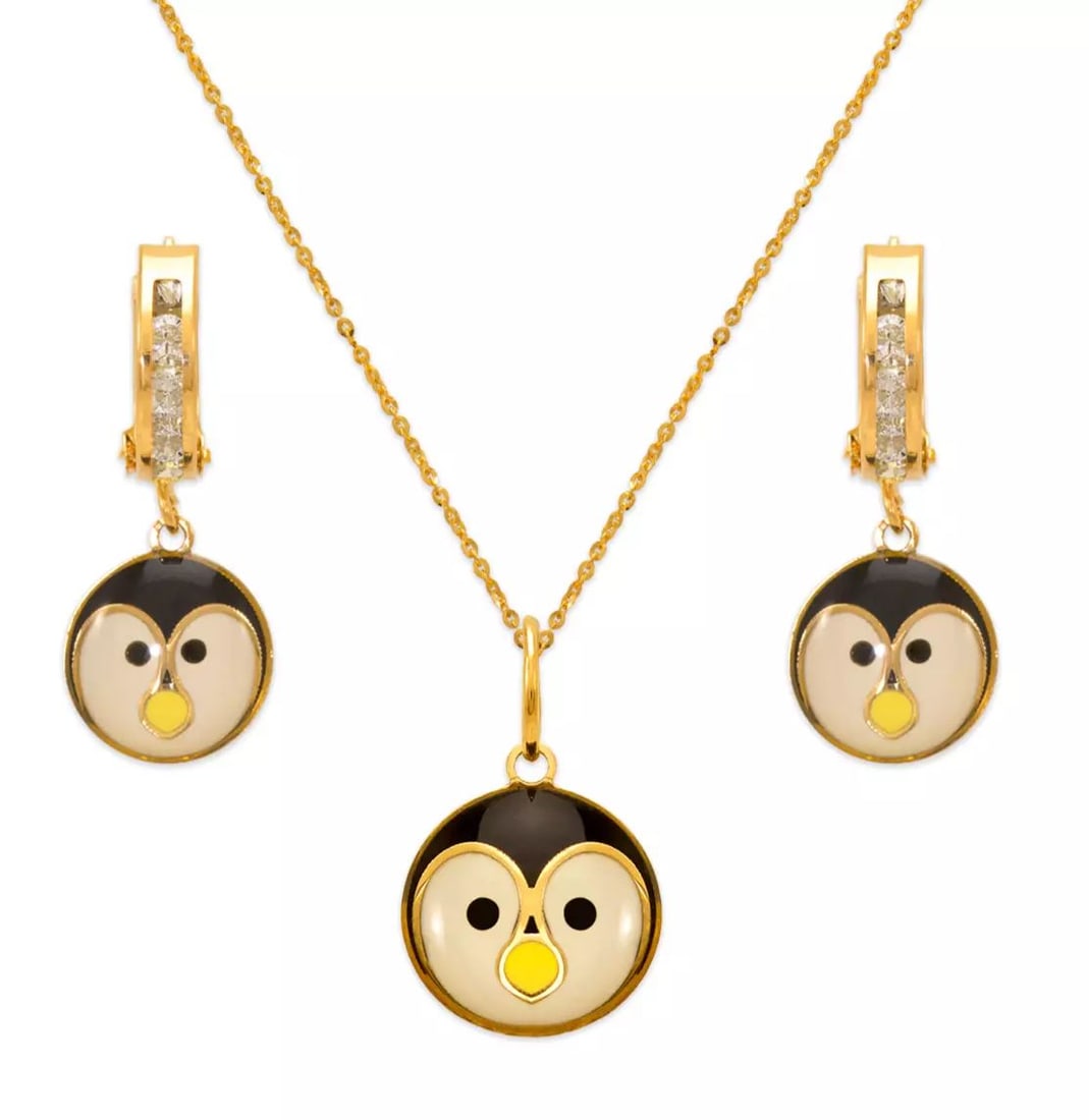 NEW 14K YELLOW GOLD PENGUIN ENAMEL SET (1 of 2)