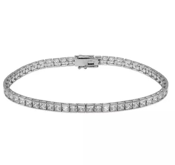 NEW 14K WHITE GOLD CHANNEL SET TENNIS CZ BRACELET 3mm: NEW 14K TWO TONE GOLD HOLLOW FIGARO WHITE PAVE BRACELET 5mm 14K Two Tone Gold Approx. 120 Gauge (5mm Wide) High Polished Lobster Lock Available in Yellow Gold Length : 7" Inch Weight: 3.8 Grams