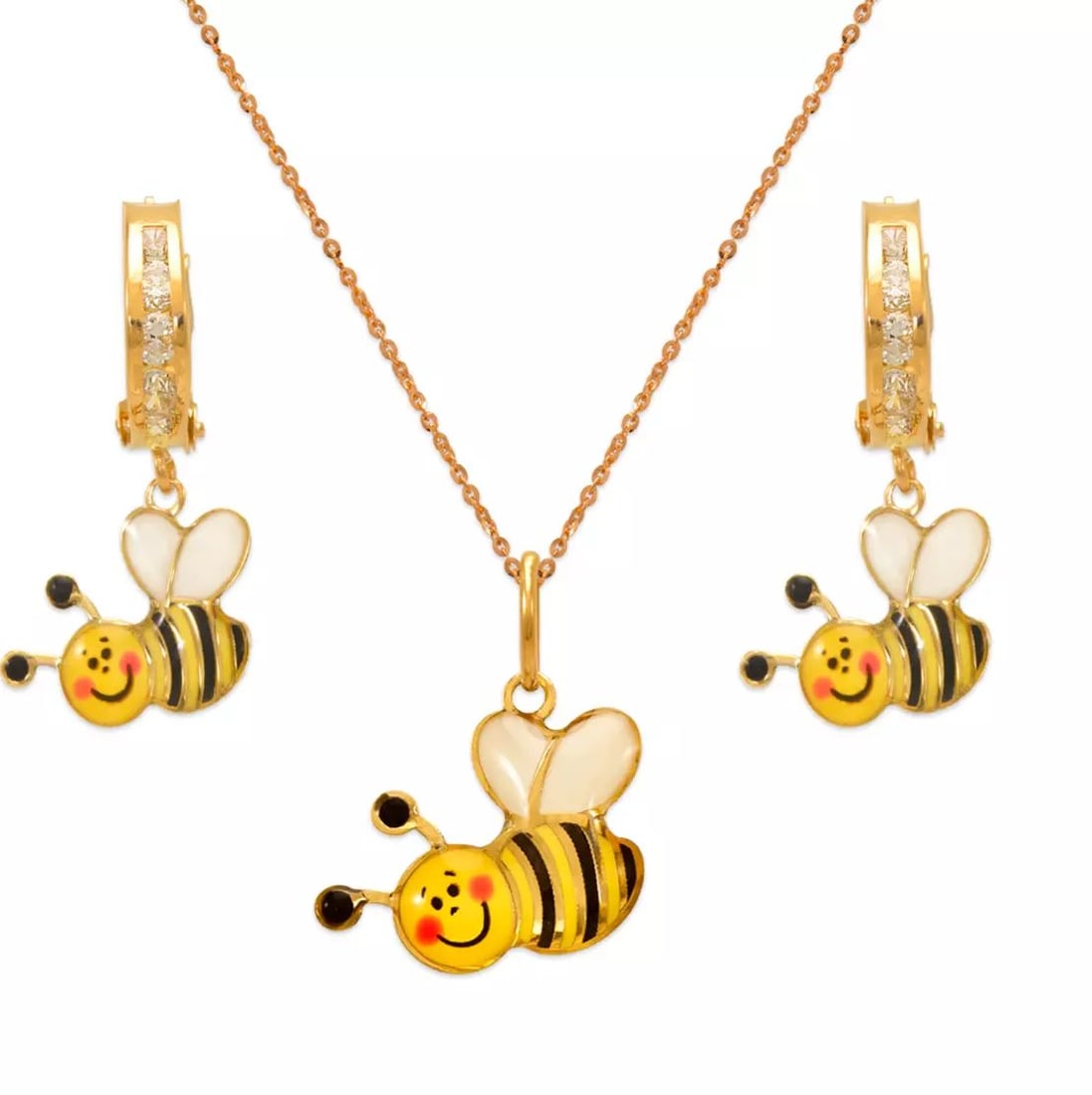 NEW 14K YELLOW GOLD HONEY BEE ENAMEL SET (1 of 2)