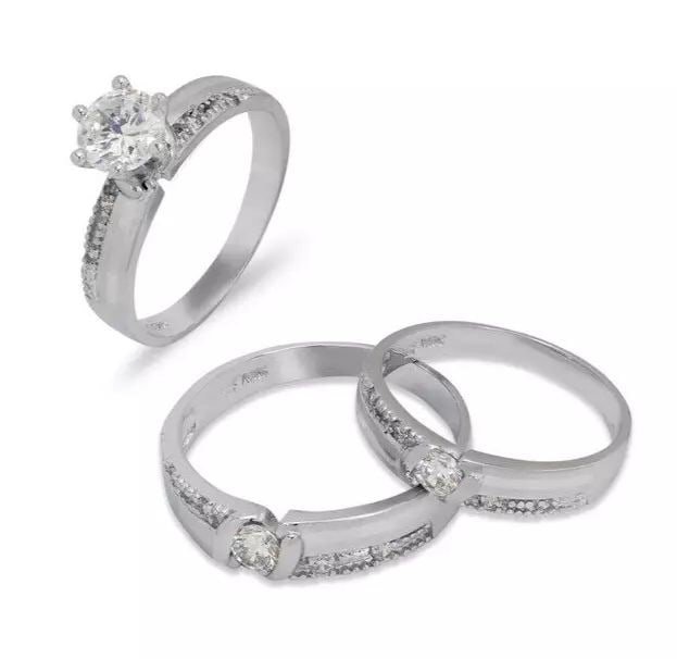 NEW 14K WHITE GOLD WEDDING TRIO RING SET (1 of 2)